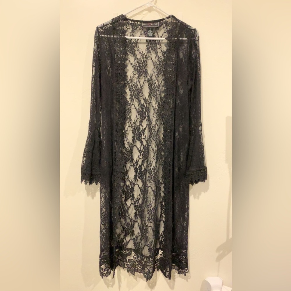 Long lace black cardigan/duster
